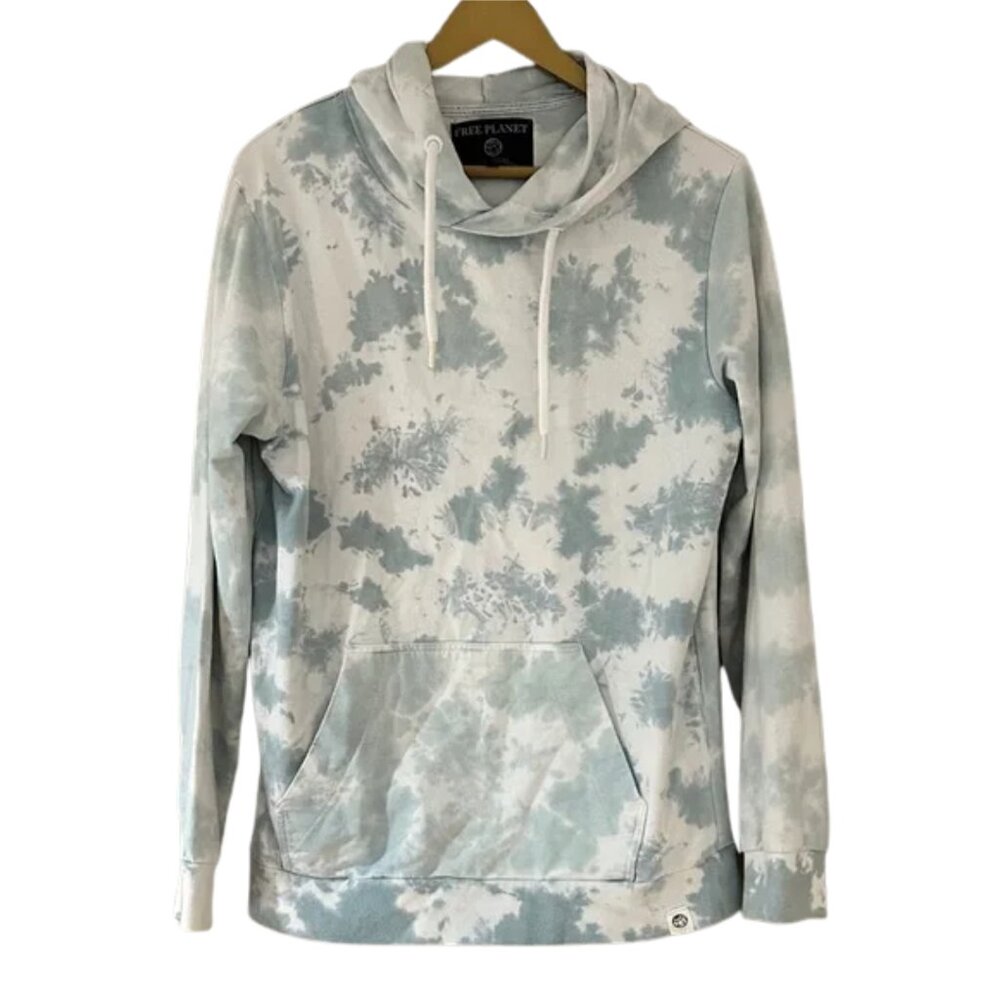 Free Planet Tie Dye Hoodie Men’s Blue White Pullover Sweatshirt